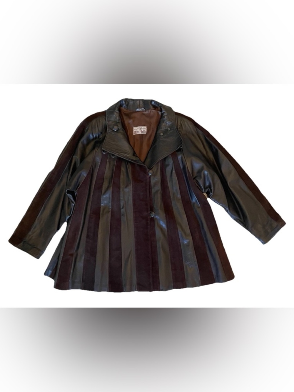 ⁠VTG Peruzzi Italy Leather Suede Panel Pleated Coat Jacket Women 4 Espresso⁠
